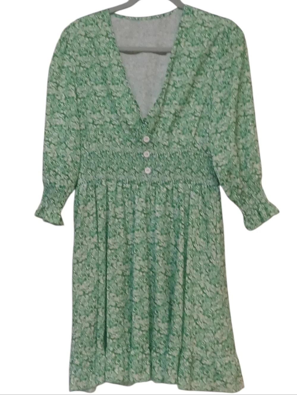 Access - NWOT, Green & White Floral Dress, Elastic Waist Band, Short Sleeve, - Picture 2 of 10